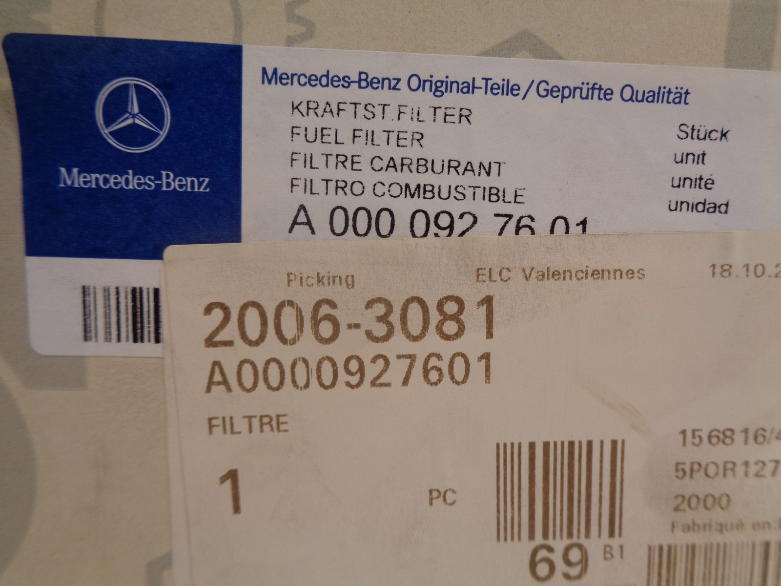 A0000927601 FILTER NEW OLD STOCK ORIGINEEL MERCEDES-BENZ - Afbeelding 2