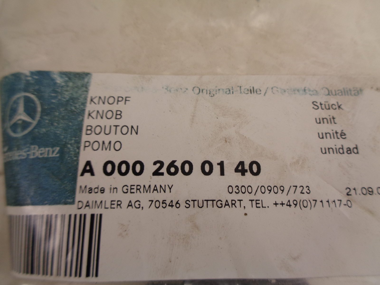 A0002600140 MB TRAC POOKKNOP NEW OLD STOCK ORIGINEEL MERCEDES-BENZ - Afbeelding 2