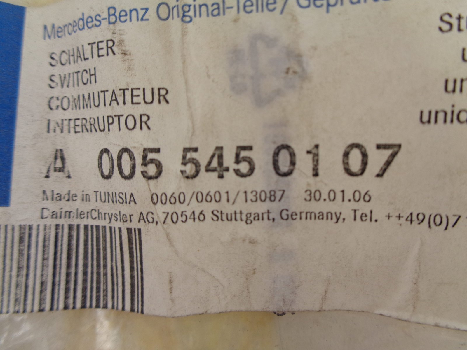 A0055450107 VITO W638 SCHAKELAAR ALARM NEW OLD STOCK ORIGINEEL MERCEDES-BENZ - Afbeelding 2