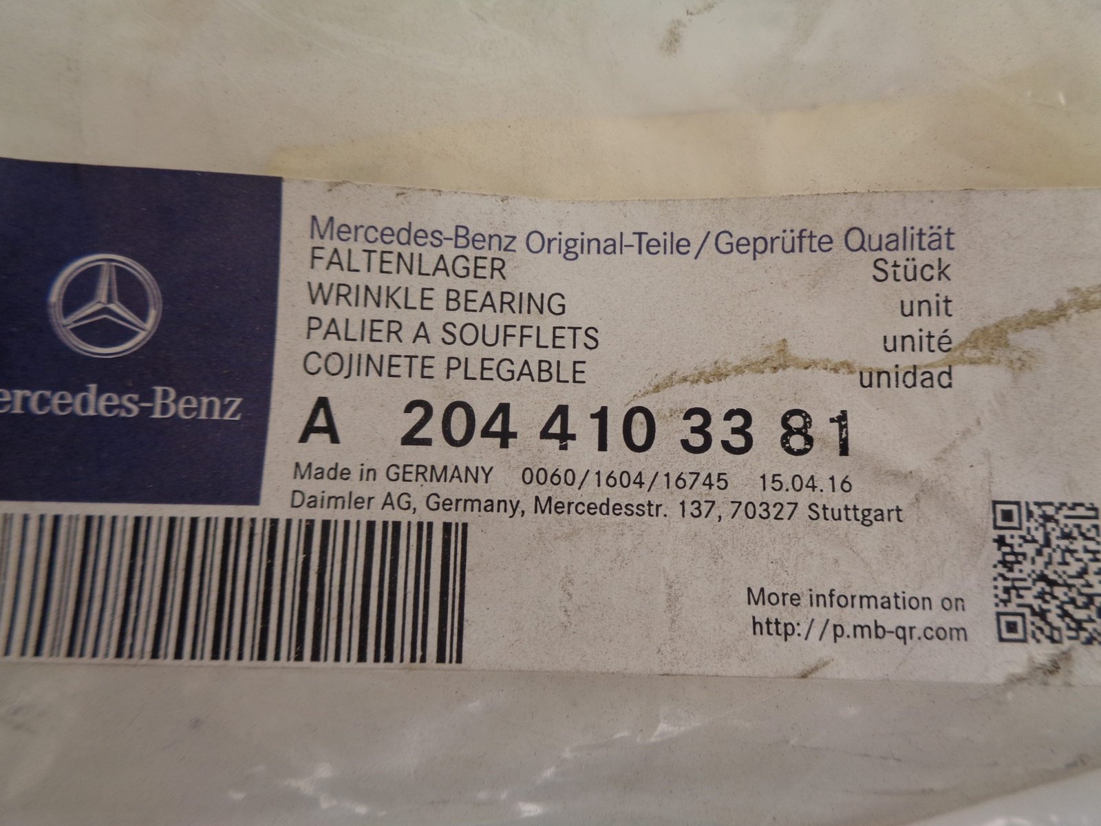 A2044103381 C-KLASSE W204 OPHANGLAGER CARDANAS NEW OLD STOCK ORIGINEEL MERCEDES-BENZ - Afbeelding 2