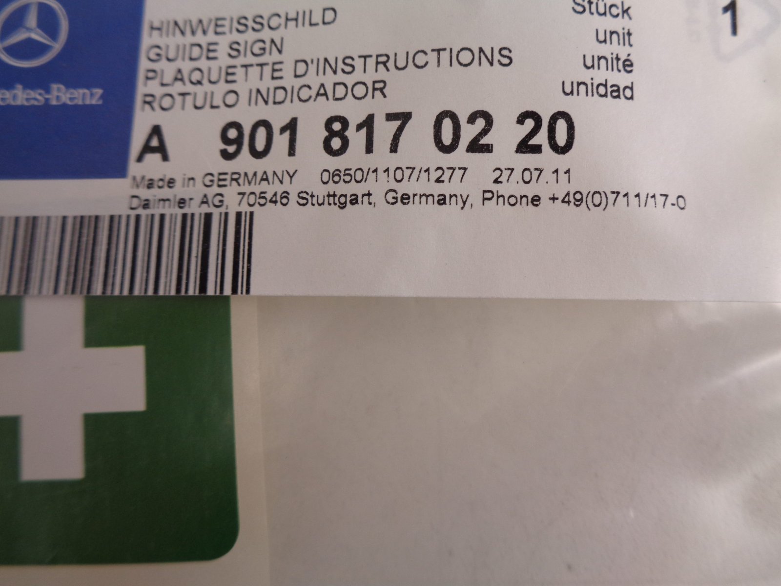 A9018170220 SPRINTER W901 STIKKER NEW OLD STOCK ORIGINEEL MERCEDES-BENZ - Afbeelding 2