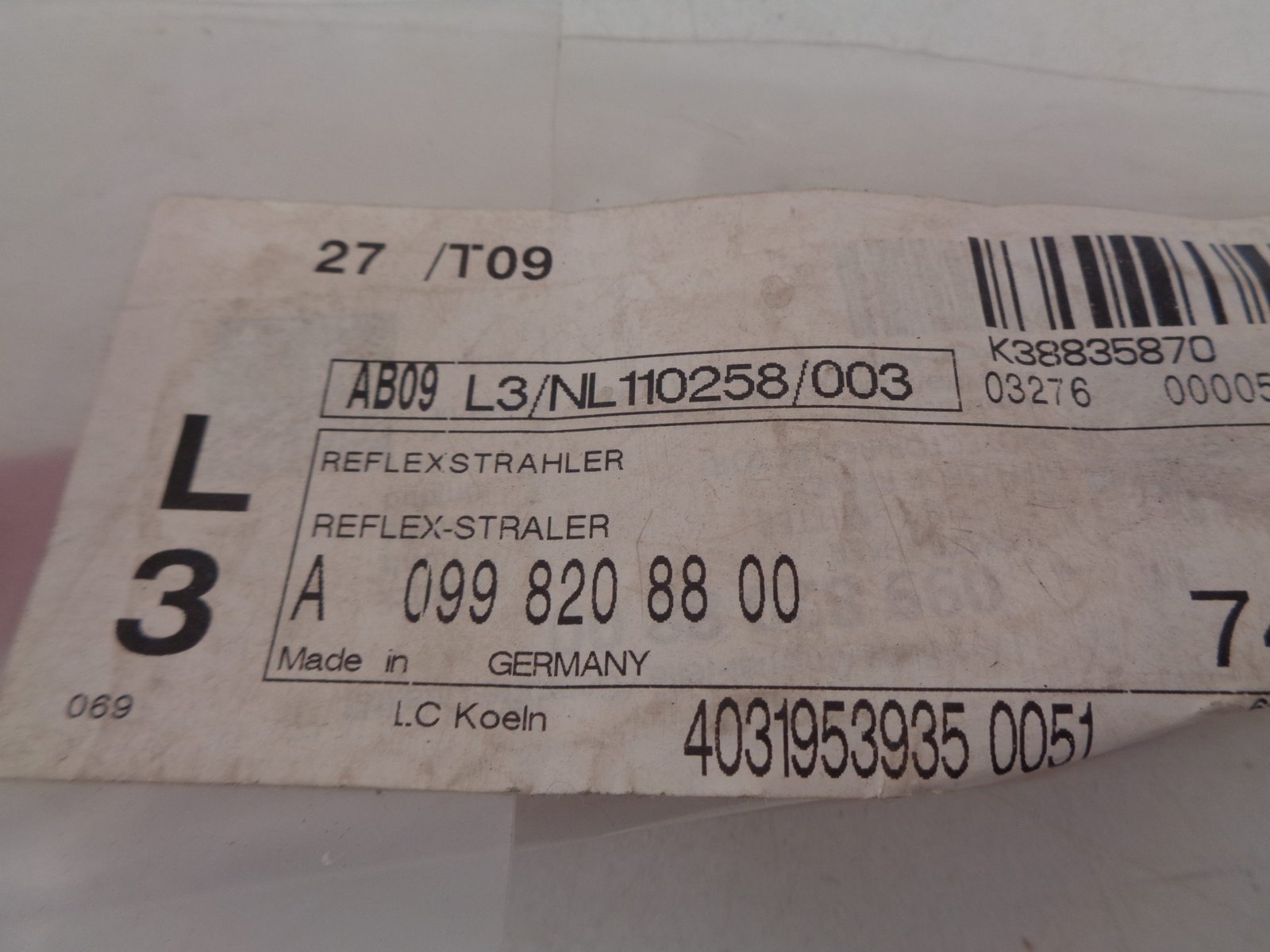 A0998208800 REFLECTOR RECHTS NEW OLD STOCK ORIGINEEL MERCEDES-BENZ - Afbeelding 2