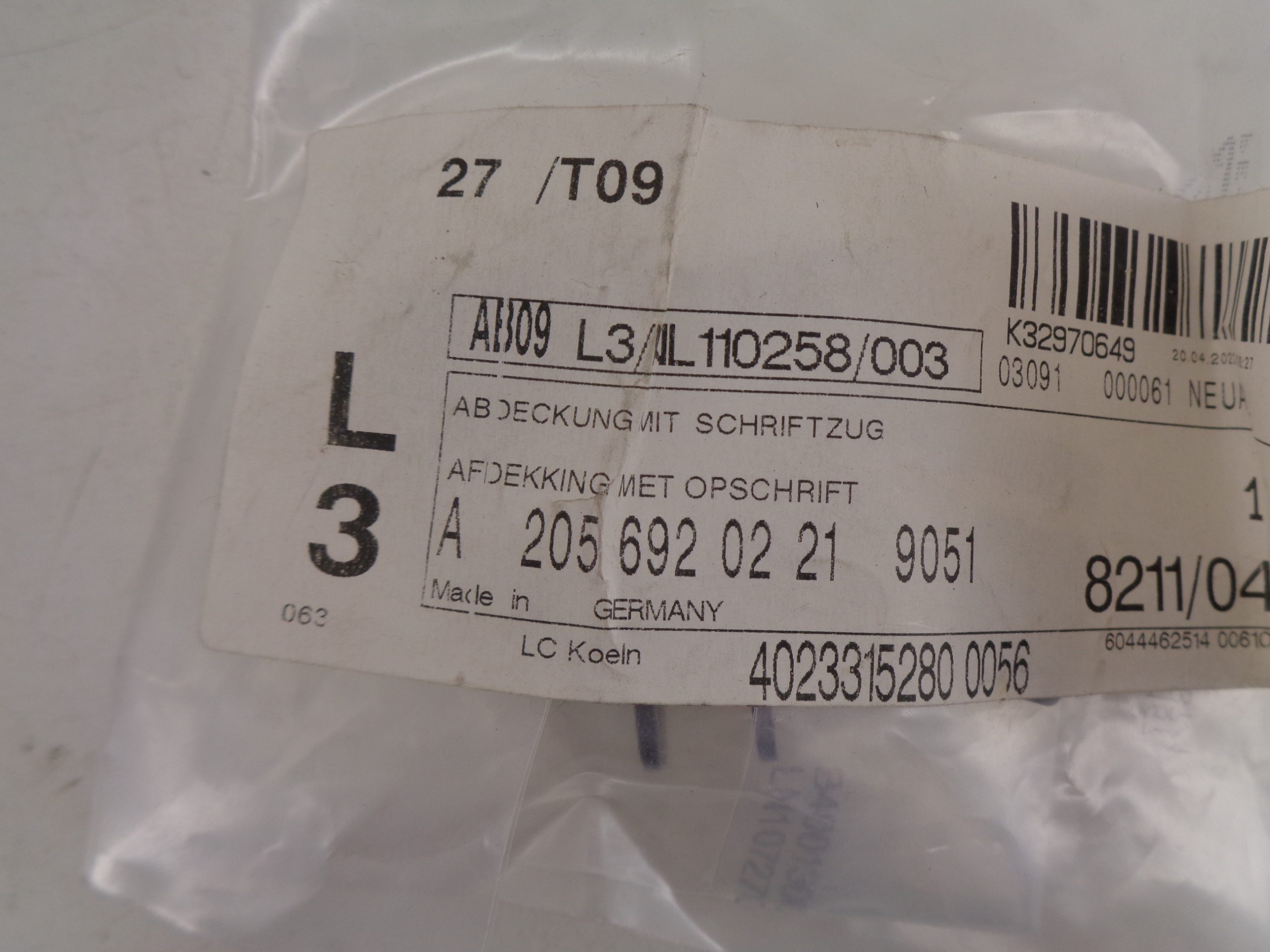 A2056920221 DEKSEL AIRBAG C STIJL LINKSNEW OLD STOCK ORIGINEEL MERCEDES-BENZ - Afbeelding 2