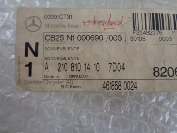 A2108101410 MB E-KLASSE W210 ZONNEKLEP RECHTS NEW OLD STOCK OEM MERCEDES-BENZ - Afbeelding 2