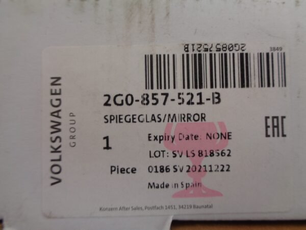 POLO 2G SPIEGELGLAS LINKS NIEUW OEM 2G0857521B - Afbeelding 3