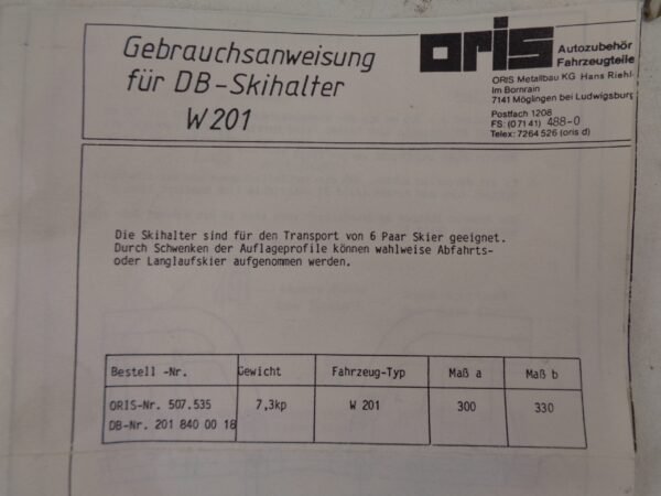 190 W201 DAKDRAGER / SKIDRAGER NEW OLD STOCK A2018400018 - Afbeelding 3