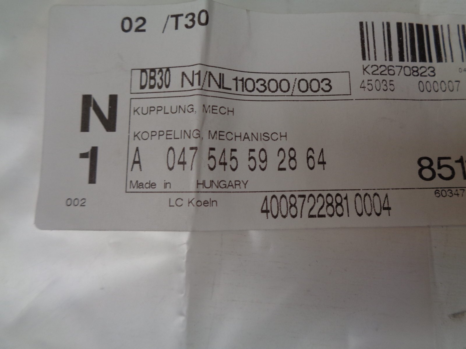 A047545592864 KOPPELING, MECHANISCH OLD STOCK ORIGINEEL MERCEDES-BENZ - Afbeelding 2