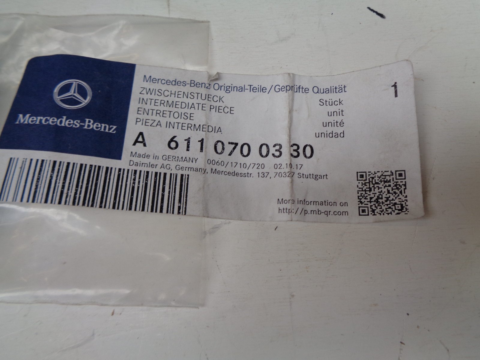 A6110700330 TUSSENSTUK OLD STOCK ORIGINEEL MERCEDES-BENZ - Afbeelding 2