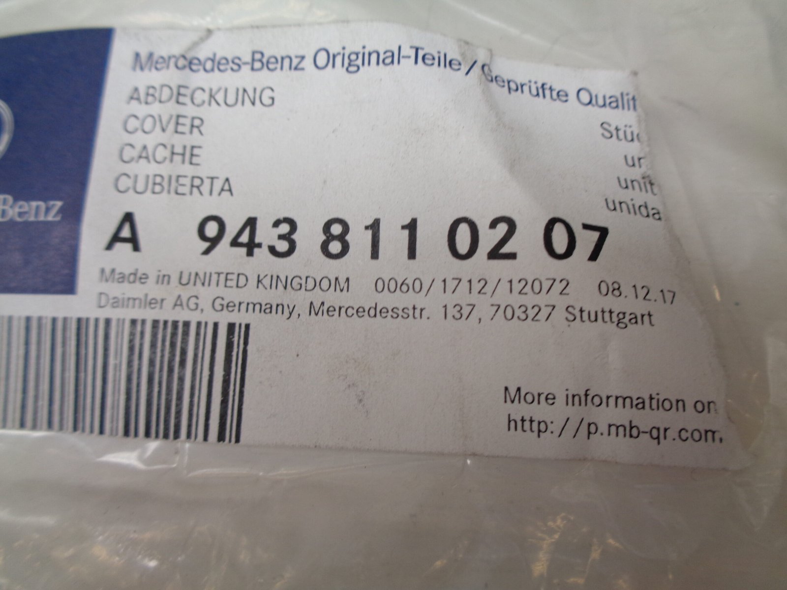 A9438110207 AFDEKKING OLD STOCK ORIGINEEL MERCEDES-BENZ - Afbeelding 2